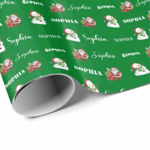 MyPupSocks Custom Text Wrapping Paper Snowman and Mint Green, Personalized Name Wrap Paper Funny Xma Wrapping Paper Roll 58x23 for Boys Girls Kids Men Women Christmas Winter Holiday 3 Rolls