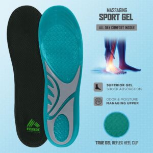 RBX Massaging Sport Gel All Day Comfort Insoles, Full Length (Men, 8-12, Mint)