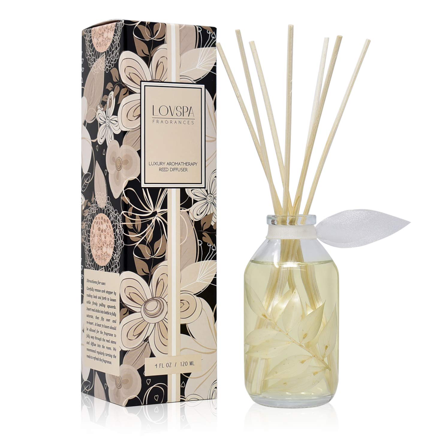 LOVSPA Coconut & Eucalyptus Reed Diffuser Oil Set - Scented Stick Room Freshener - Creamy Coconut, Eucalyptus, Mint, Tonka, Vanilla Sugar - Made in The USA