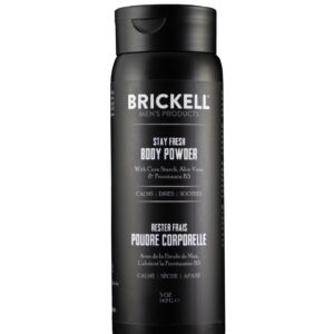 Brickell Men's Products Stay Fresh Body Powder for Men, Natural and Organic Talc-Free, Absorbs Sweat, Keeps Skin Dry, Unscented, 5 oz