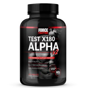 force factor test x180 alpha v2 t-support for men, t-supplement to help build strength, boost nitric oxide, and support daily performance, 120 tablets