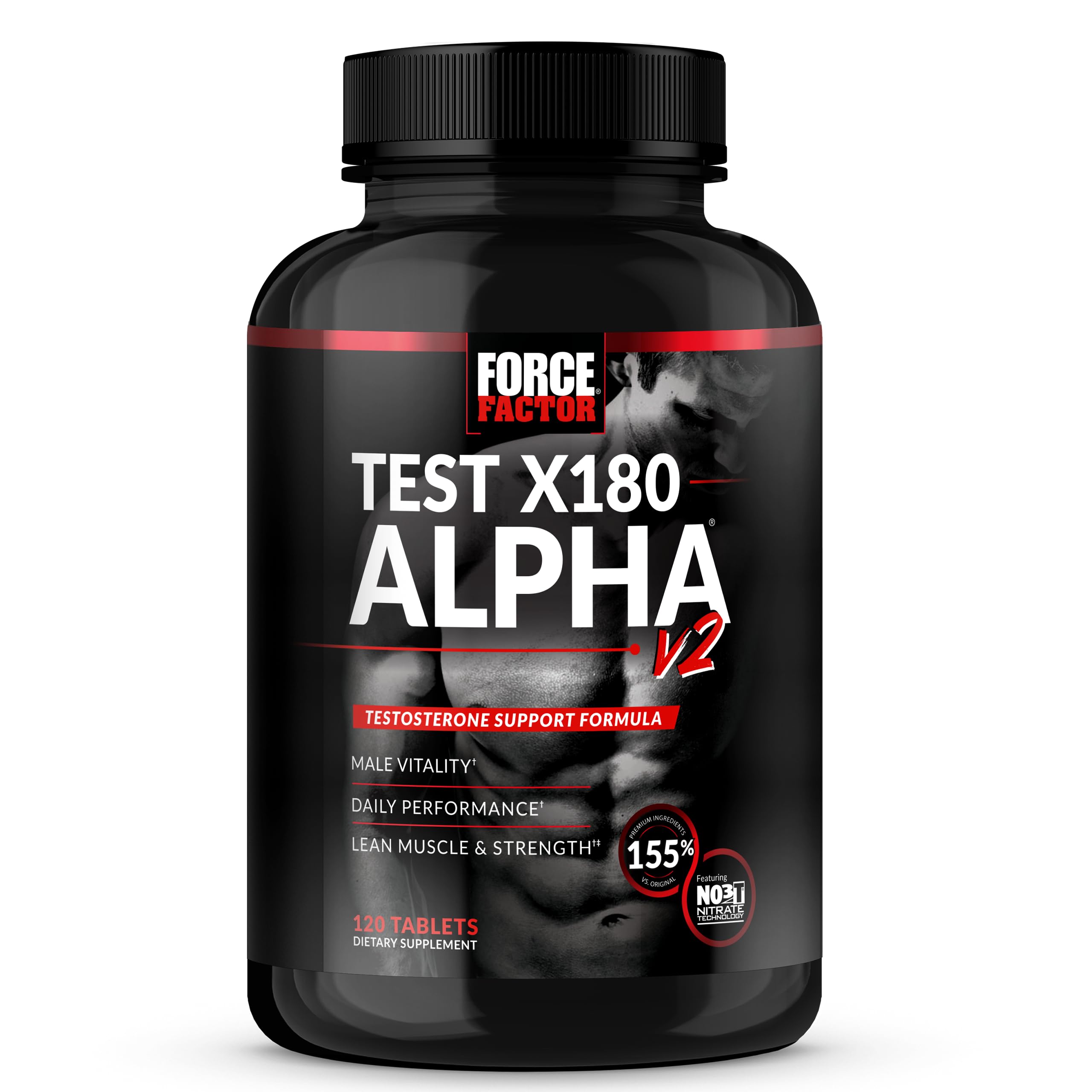 FORCE FACTOR Test X180 Alpha v2 T-Support for Men, T-Supplement to Help Build Strength, Boost Nitric Oxide, and Support Daily Performance, 120 Tablets