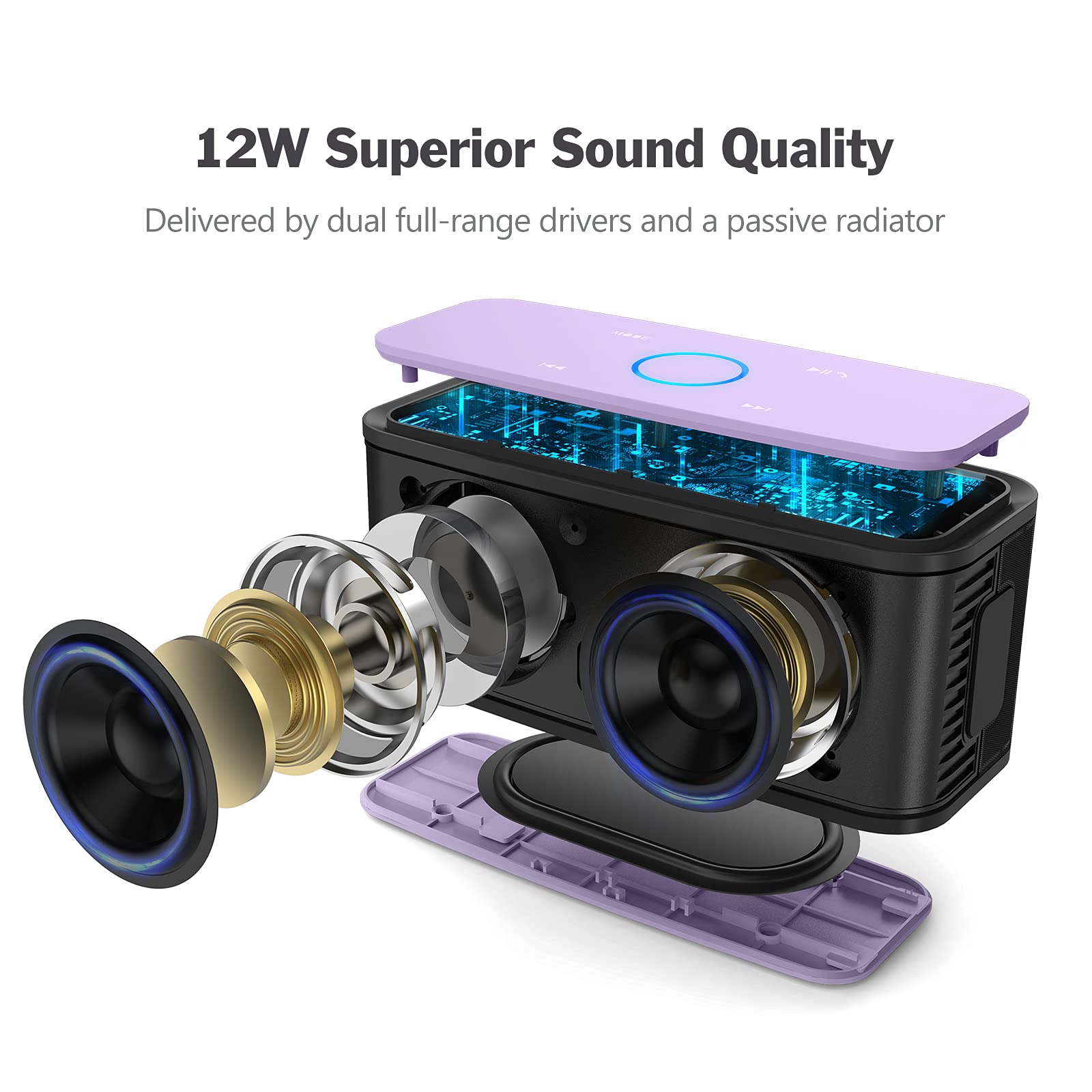 DOSS Bluetooth Speaker, SoundBox Touch Portable Wireless Bluetooth Speaker with 12W HD Sound & Bass, IPX5 Waterproof, 20H Playtime, Touchpad Control, H&sfree, Speaker for Home,Outdoor,Travel Purple