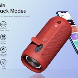 EDUPLINK Bluetooth Speaker, Portable Wireless Speakers, Waterproof IPX7 Speaker, TWS Pairing Stereo, Long Playtime for Home, Travel, Red