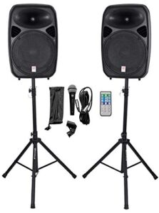 rockville rpg152k dual 15" powered speakers, bluetooth+mic+ stands+cables