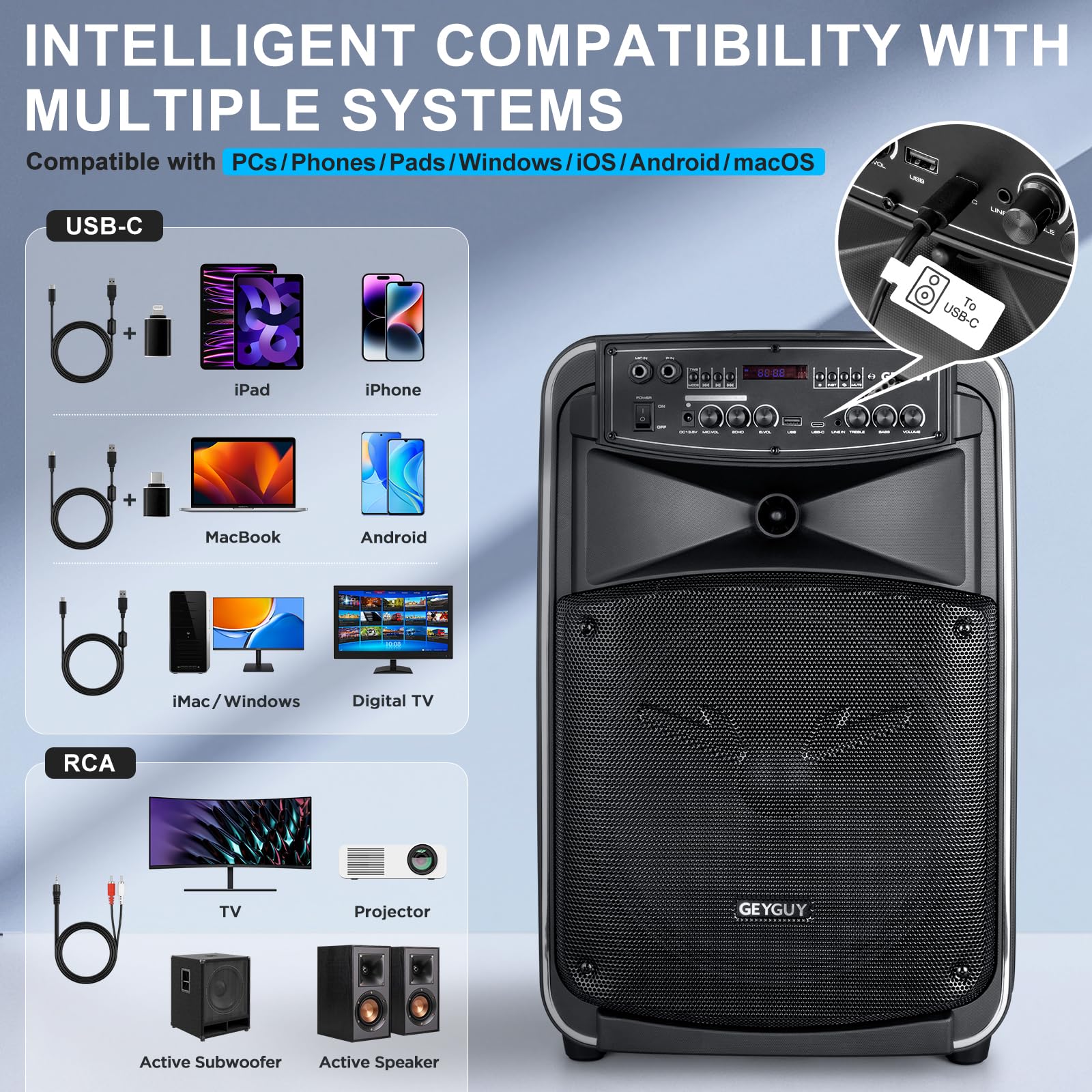 GTSK12-2 Bluetooth DSP PA System with 12" subwoofer, PA Speaker with wireless microphones,Rechargeable Karaoke Machine for adults,support USB/TWS/LINE in/FM