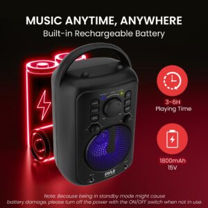 Pyle 4” Wireless BT Streaming Speaker - Portable Audio Speaker, with Two Microphones and Stand to Put Mobile Phone, 5.0 Bluetooth, Big Bass & Clear Sound, MP3, Classic Karaoke SystemP