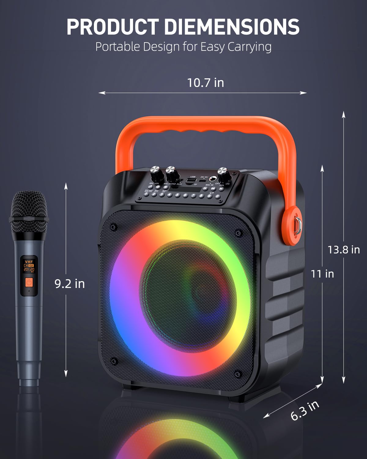 Karaoke Machine with Two Wireless Microphones, Portable Karaoke Machine for Adults & Kids, Karaoke Microphone with PA System, LED Lights, Karaoke Speaker Supports for TF Card/USB, AUX In, FM, REC,TWS