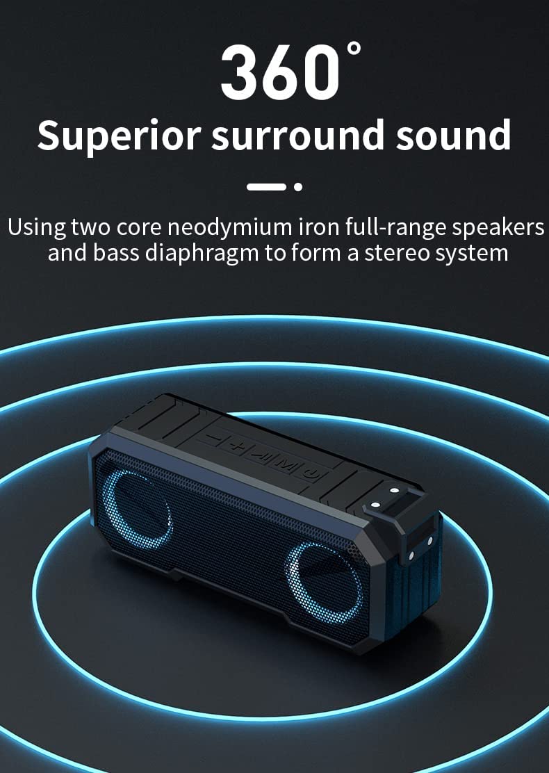 E-SHIDAI portable speaker, Bluetooth dual speaker music player That can play in water, ultra strong sound quality, RGB light and shadow speaker, battery life of 12 hours (Black)