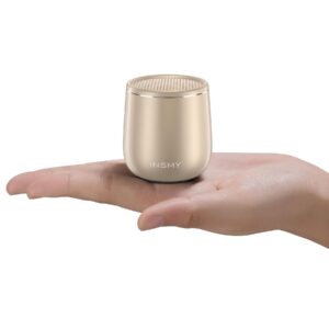 insmy small bluetooth speaker, waterproof mini portable wireless speaker, punchy bass rich audio stereo pairing, handheld pocket size,built in mic for hiking biking gift laptop tablet (gold)