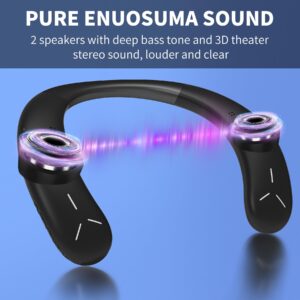 ENUOSUMA Neckband Bluetooth Speaker, Neck Speaker Bluetooth Wireless with True 3D Stero Sound, Wearable Speaker with Dynamic GRB & AUX, Portable Soundwear for Home Sport Outdoor, Black