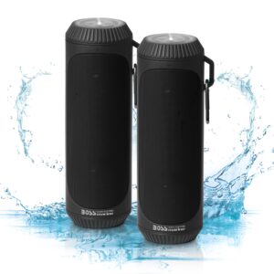 boss audio systems bolt portable wireless bluetooth speaker - black, loud 1.5 inch speakers with bass, weatherproof, flashlight, sold in pairs, for outdoor, home, party, iphone, computer, desktop