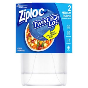 ziploc twist 'n loc containers for food, travel, and organization, dishwasher safe, medium round, pack of 2