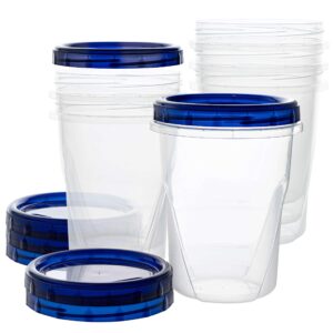 PLASTICPRO [32 oz 3 Pack] Twist Top Deli Containers Clear bottom With blue Top Twist on Lids Reusable, Stackable, Food Storage Freezer Container