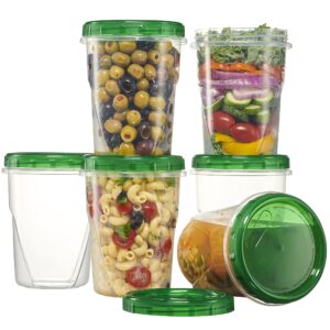 PLASTICPRO 6 Pack Twist Cap Food Storage Containers with Green Screw on Lid- 32 oz Reusable Meal Prep Containers - Freezer and Microwave Safe Green Plastic Food Storage