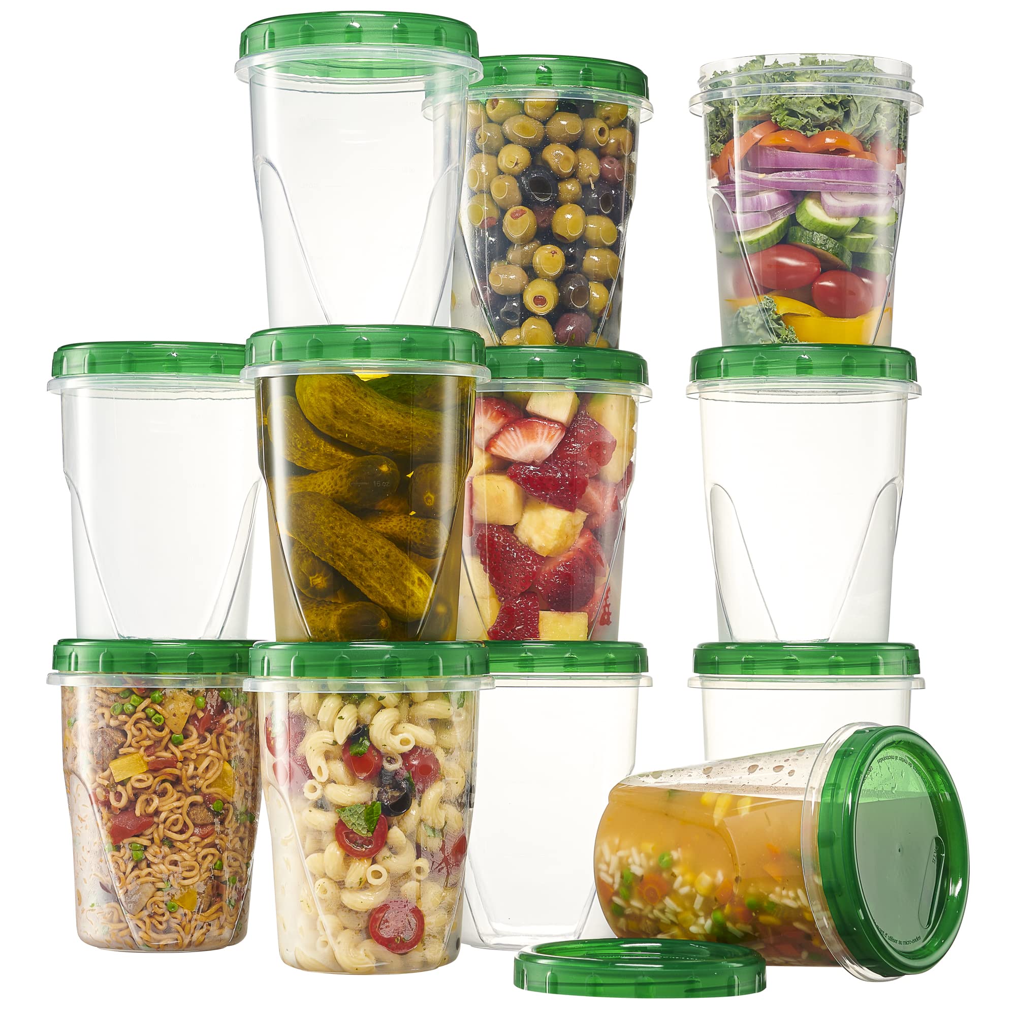 PLASTICPRO 6 Pack Twist Cap Food Storage Containers with Green Screw on Lid- 32 oz Reusable Meal Prep Containers - Freezer and Microwave Safe Green Plastic Food Storage