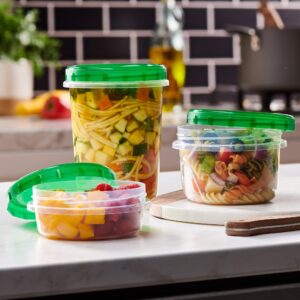 PLASTICPRO 6 Pack Twist Cap Food Storage Containers with Green Screw on Lid- 32 oz Reusable Meal Prep Containers - Freezer and Microwave Safe Green Plastic Food Storage