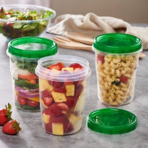 PLASTICPRO 6 Pack Twist Cap Food Storage Containers with Green Screw on Lid- 32 oz Reusable Meal Prep Containers - Freezer and Microwave Safe Green Plastic Food Storage