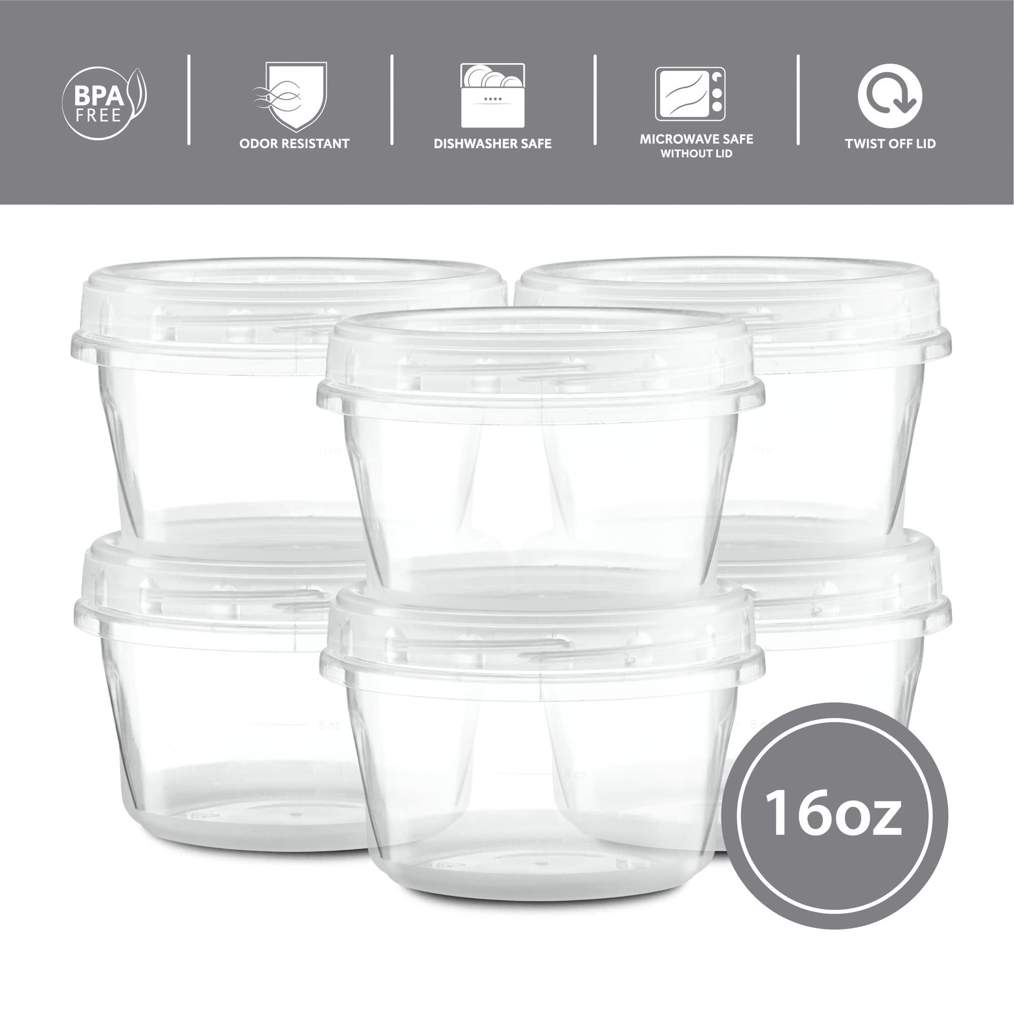 Elegant Disposables (16 Ounce 20 Pack) Clear Twist cap ContainersWith Screw on Lids Twist Top Food Storage Freezer Containers