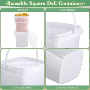 24 Pcs 67 Oz/ 2 Qt/ 2 L Square Deli Containers with Lids Ice Cream Bucket with Handle Airtight Plastic Ice Cream Tub Containers with Lids Reusable Pail for Food Drinks Storage Freezer Microwave