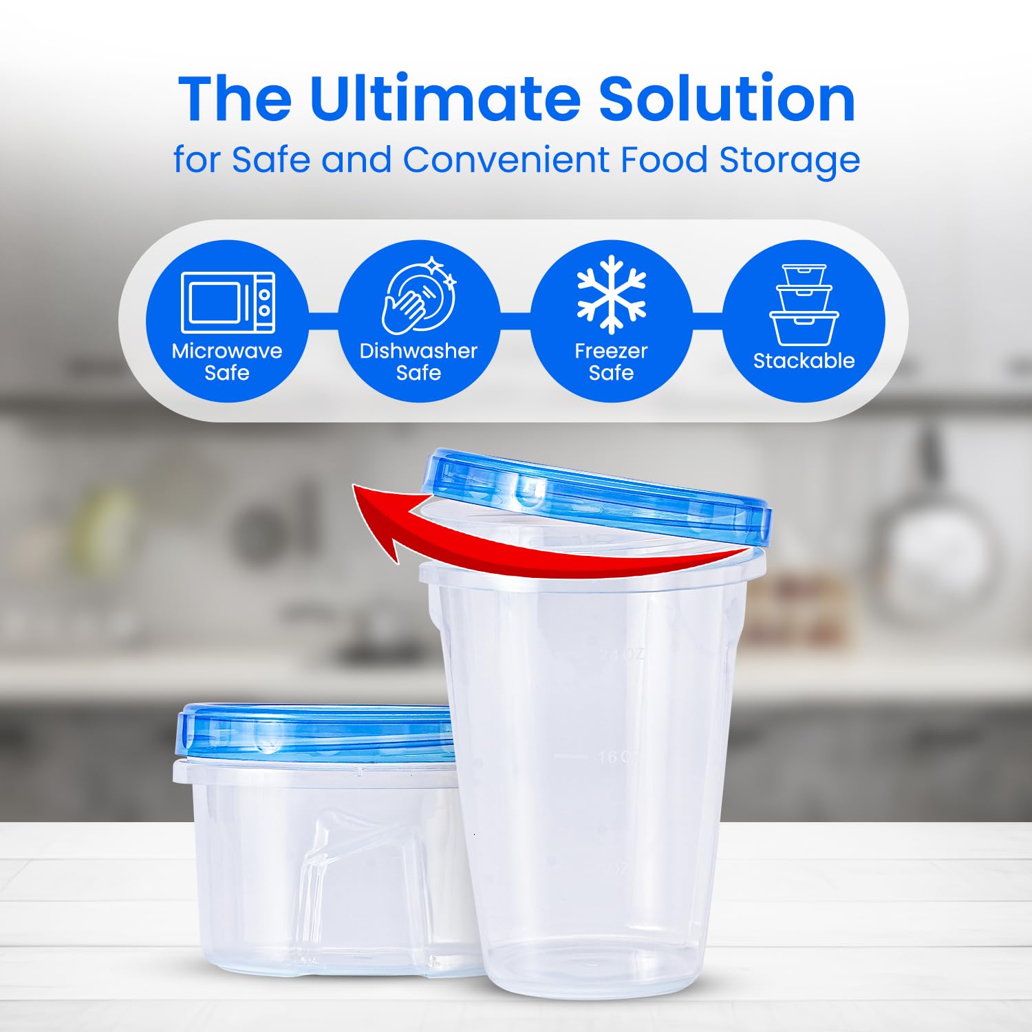 RFAQK 48 PCS Freezer Storage Containers with Twist Top Lids-(32OZ & 16OZ) 24 Plastic Deli Containers with 24 Screw Lids-Soup Freezer Containers with Lids-Meal Prep Reusable Box for Lunch and Gym