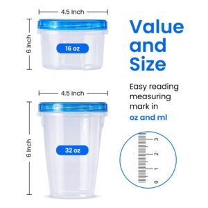 RFAQK 48 PCS Freezer Storage Containers with Twist Top Lids-(32OZ & 16OZ) 24 Plastic Deli Containers with 24 Screw Lids-Soup Freezer Containers with Lids-Meal Prep Reusable Box for Lunch and Gym