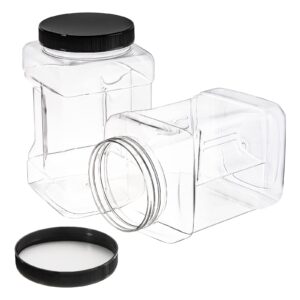 Lawei 3 Pack Square Clear Plastic Jars, 98 Oz Wide Mouth Storage Containers with Screw-On Lids, Refillable BPA Free Empty PET Jars for Dry Goods Peanut Cookies Candy, Easy Grip Airtight Storage Jar