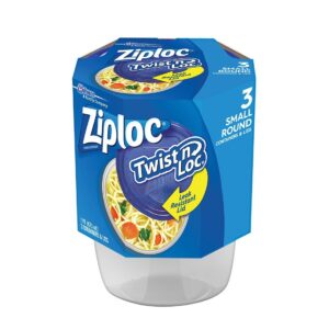 Ziploc Twist 'N Loc Containers, Small, 2 Cup Capacity (Pack of 3)