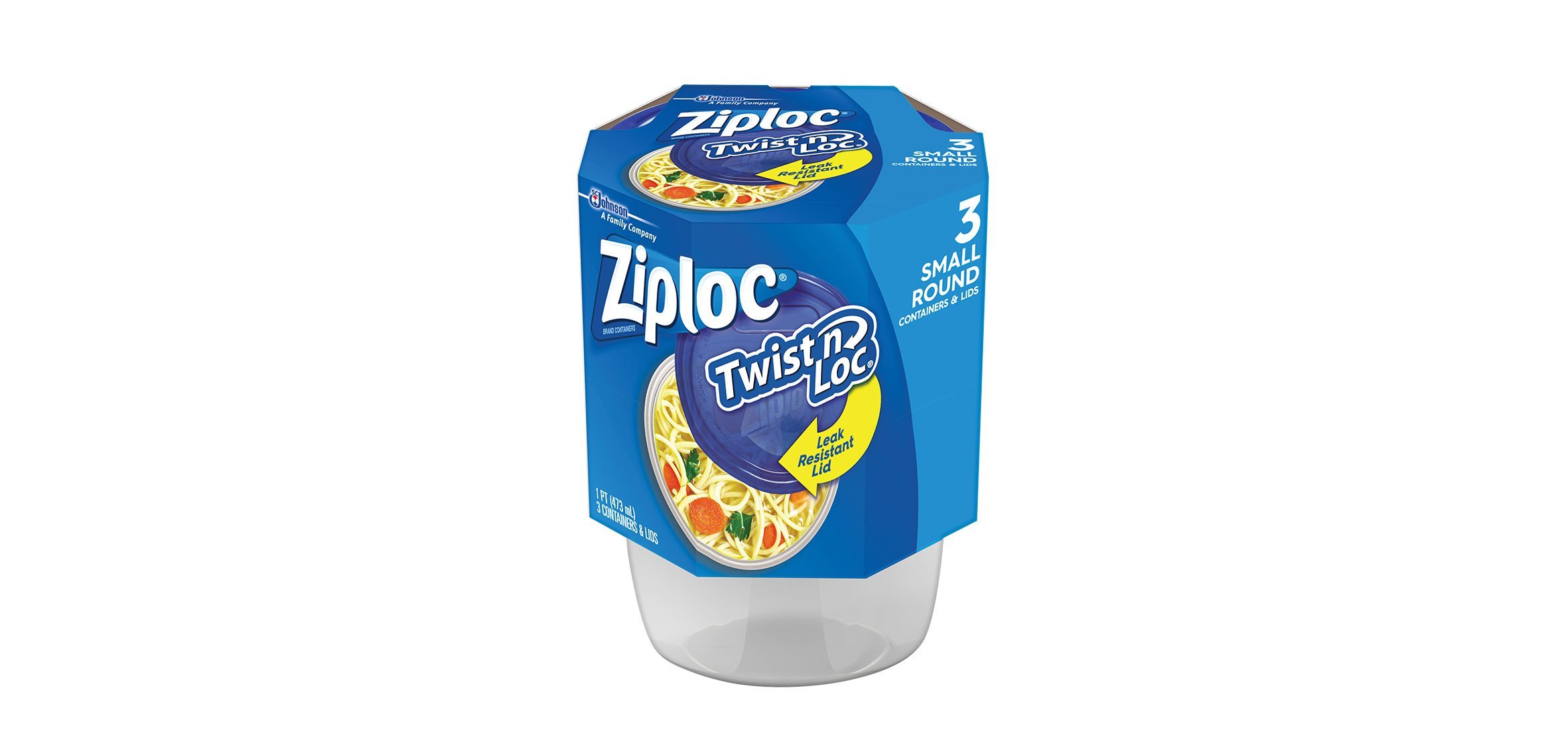 Ziploc Twist 'N Loc Containers, Small, 2 Cup Capacity (Pack of 3)