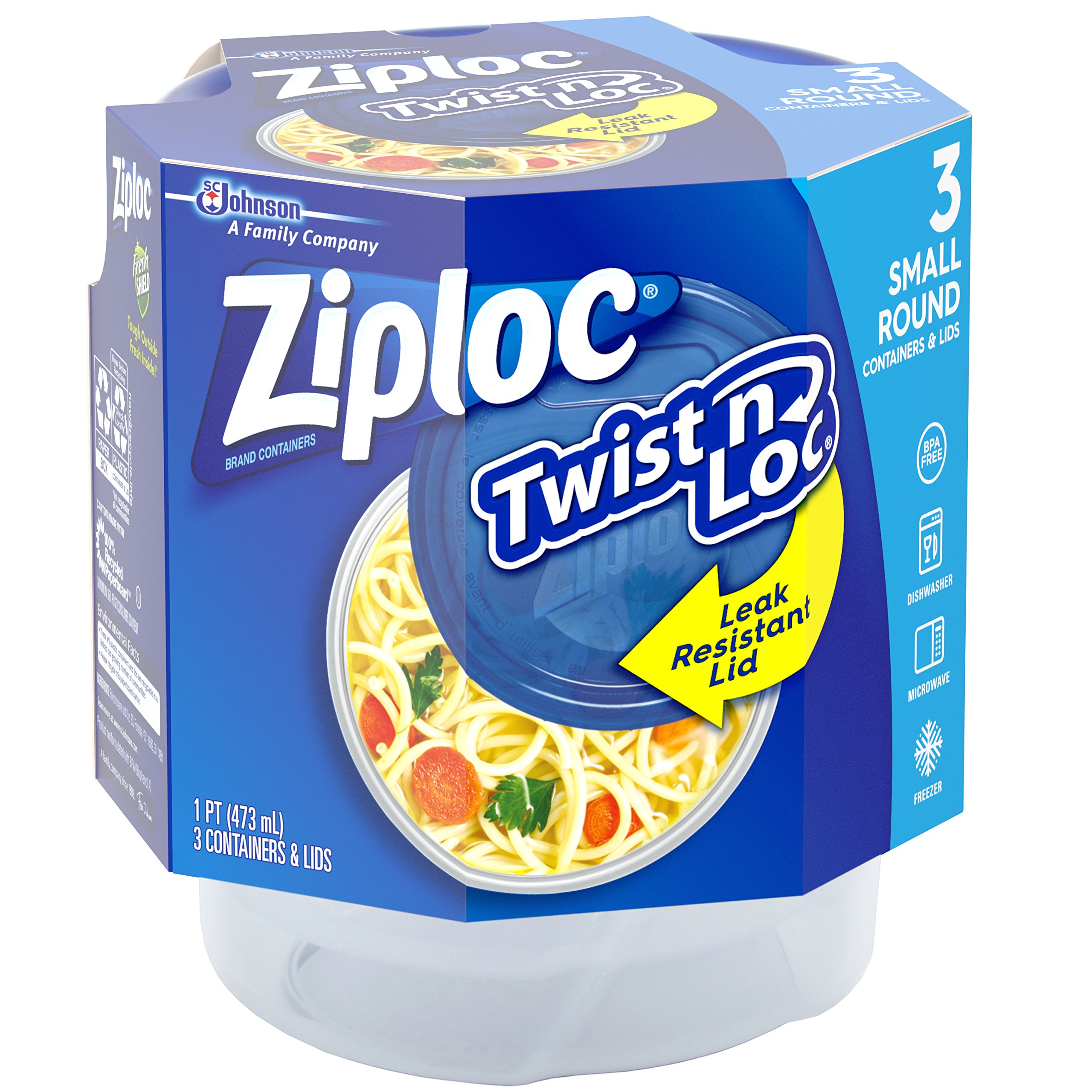 Ziploc Twist N Loc Containers, Small 3 Containers and 3 Lids (Pack of 2)