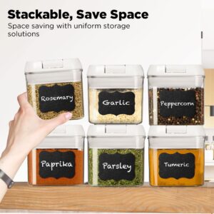 Shazo Airtight 6 Pc Spice Containers Set + 6 Spoons - Durable Clear Plastic Food Storage Containers with Lids - Kitchen Cabinet Pantry Organization for Spices, Herbs, Coffee, Tea etc