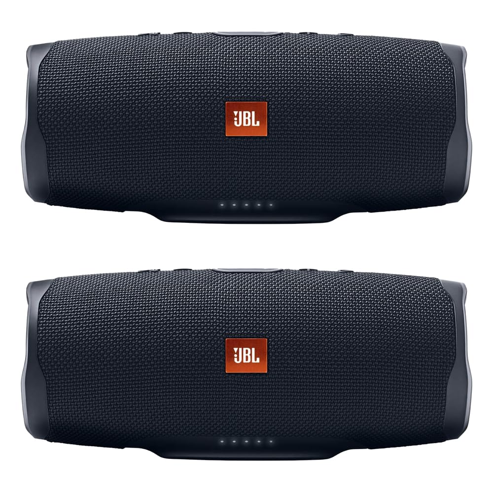 JBL Charge 4 - Waterproof Portable Bluetooth Speaker Bundle - Black/Black (Pair)