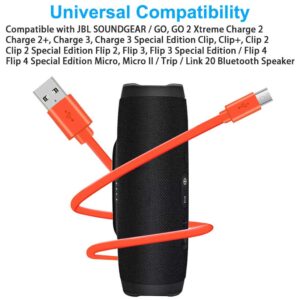 Replacement Micro USB Cable Flat Charging Power Cord Compatible for JBL Charge 2 3, Flip 2 3 4, Pulse 2 Go, Clip Plus, Micro II, Trip, Charge 2 Plus Speakers UE Booms (3.3ft/Orange)