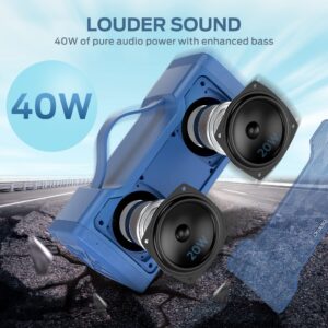 Oraolo Loud Bluetooth Speakers 40W Portable Bluetooth Speaker Large Stereo Sound, IPX6 Waterproof, Support USB/AUX Input, Built-in Mic for Home Party Outdoor (Blue)