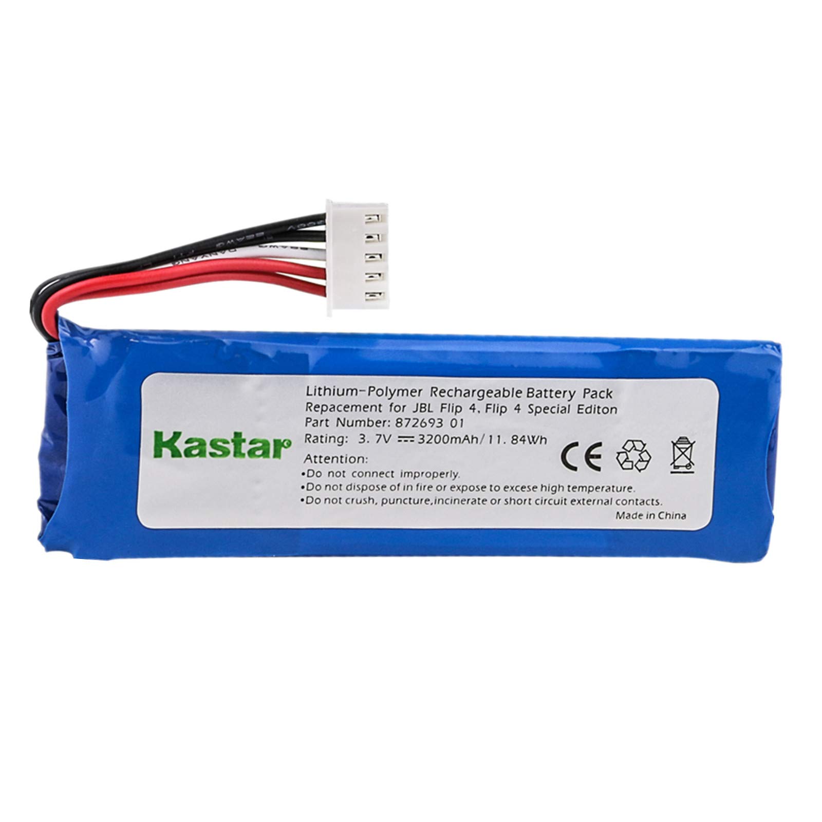 Kastar Li-Polymer Battery 3.7V 3200mAh/11.84Wh Replacement for JBL GSP872693 01; Fits JBL Flip 4, Flip 4 Special Edition, JBL Flip 4 Speakers