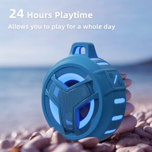 EBODA Shower Bluetooth Waterproof Speaker, IPX7 Floating Portable Wireless Small Speakers with Light, 24H Playtime for Beach, Pool, Kayak Accessories, Gifts for Men and women -Coral Blue