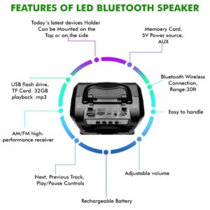 Technical Pro Rechargeable LED Bluetooth Speaker with USB, SD card, FM Radio, Perfect Travel Comfortable Portable Speaker with Carry handle, 2 Dual 4" (10.2cm) Subwoofers