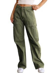 dokotoo cargo pants women high waisted baggy wide leg dress pants women womens trouserspants straight leg jeans for women trendy baggy y2k trousers with pockets green