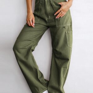 Dokotoo Cargo Pants Women High Waisted Baggy Wide Leg Dress Pants Women Womens TrousersPants Straight Leg Jeans for Women Trendy Baggy Y2K Trousers with Pockets Green