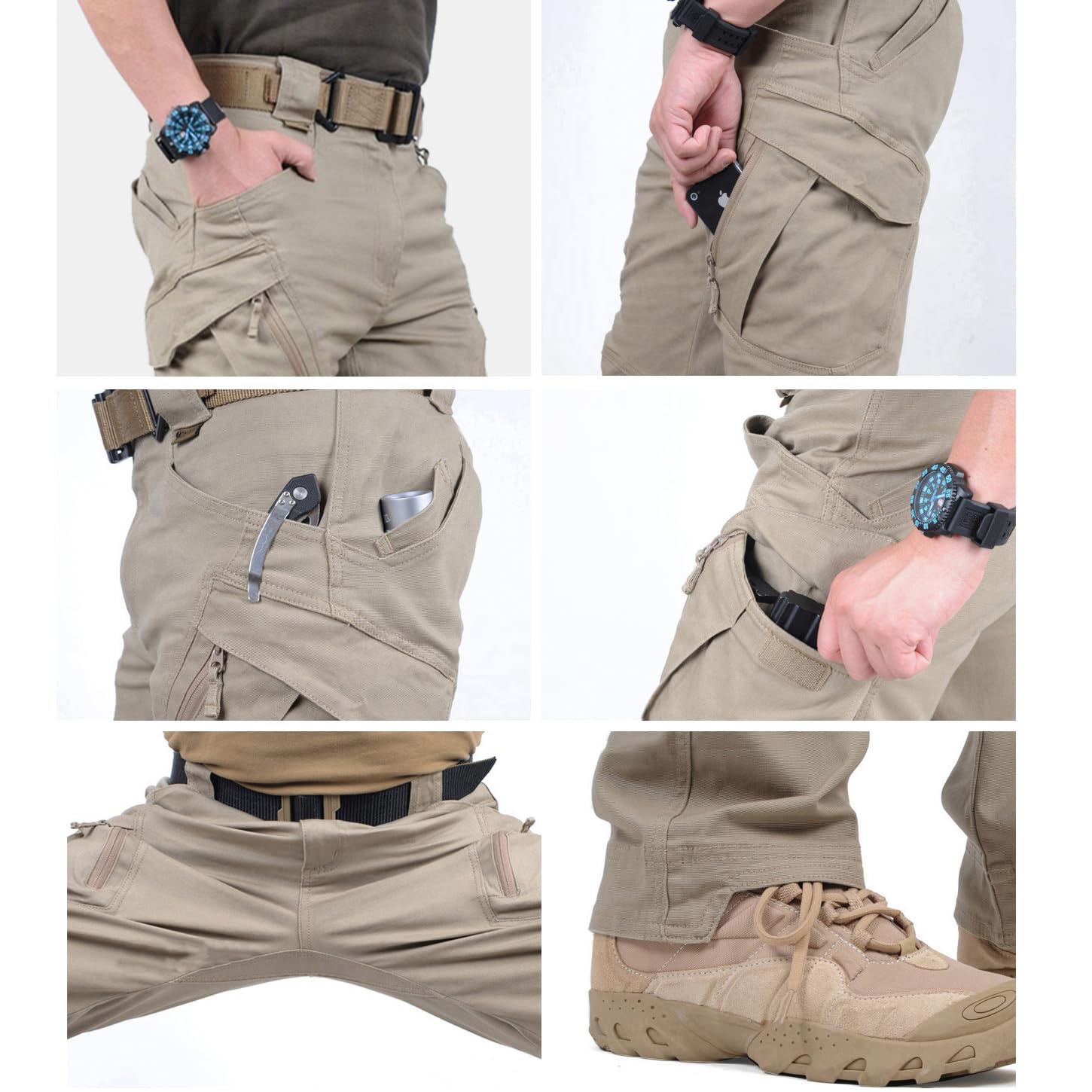 CARWORNIC Gear Men's Hiking Tactical Pants Lightweight Cotton Outdoor Military Combat Cargo Trousers Khaki