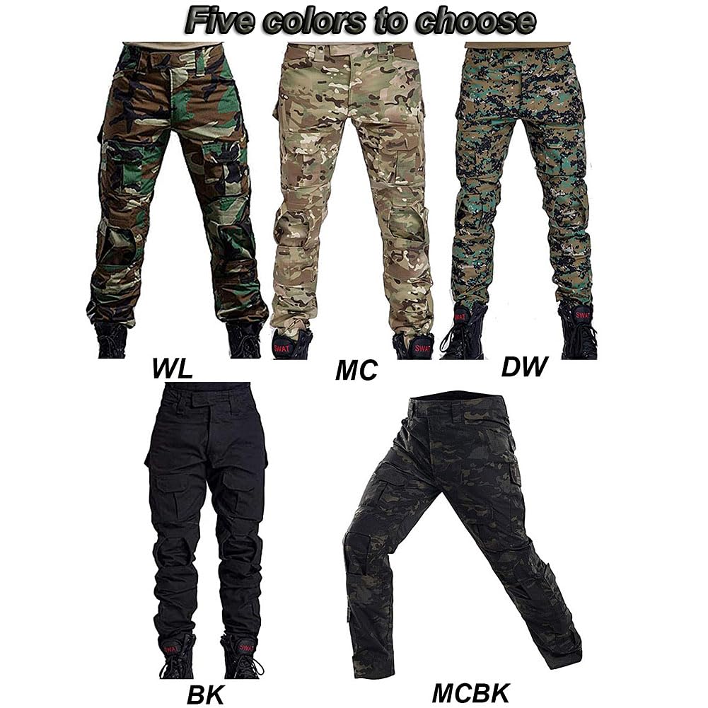 H World Shopping Military Army Tactical Airsoft Paintball Shooting Pants Combat Men Pants with Knee Pads WL (L)