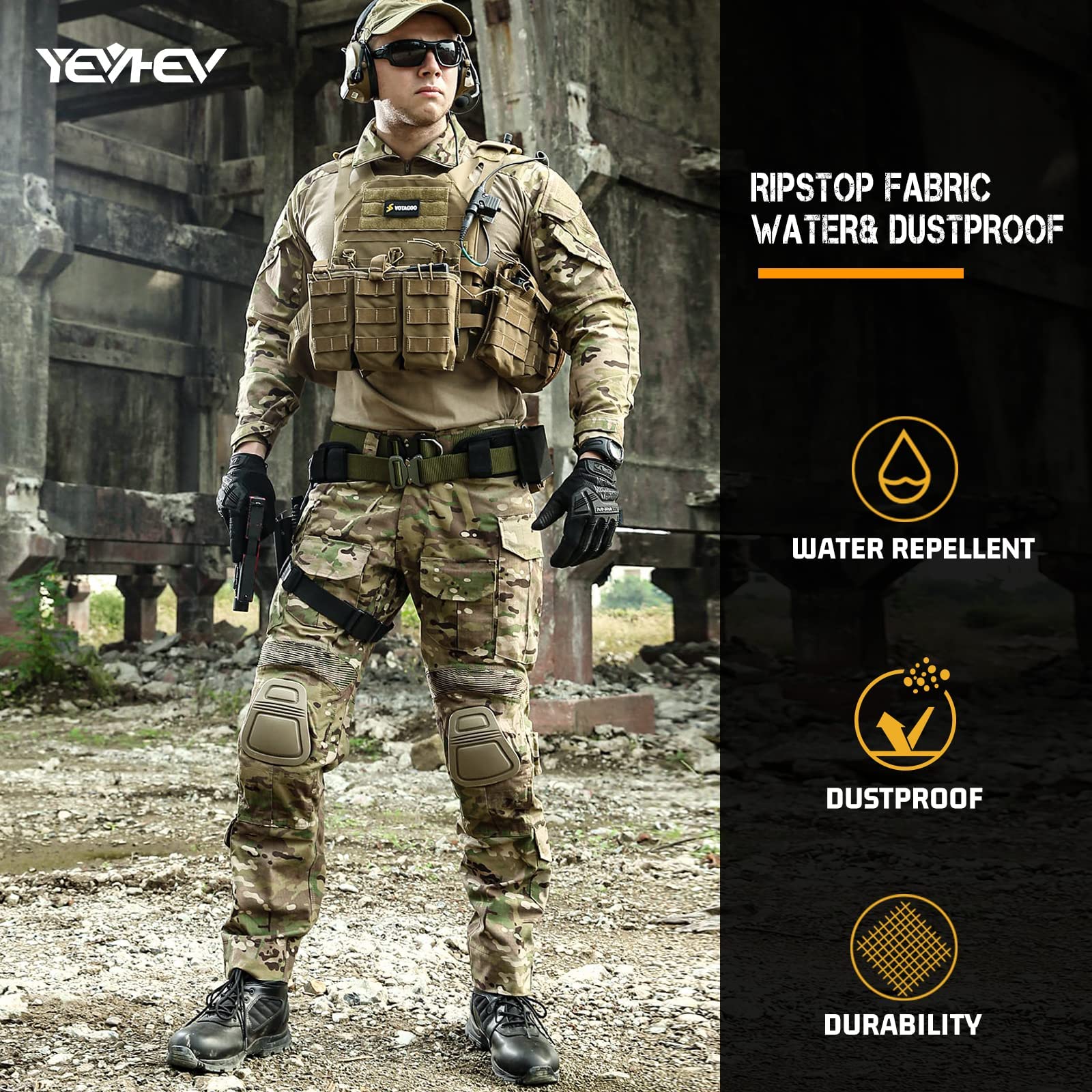 YEVHEV G3 Combat Pants Tactical Trousers Military Apparel Camouflage Clothing Paintball Gear with Knee Pads for Men