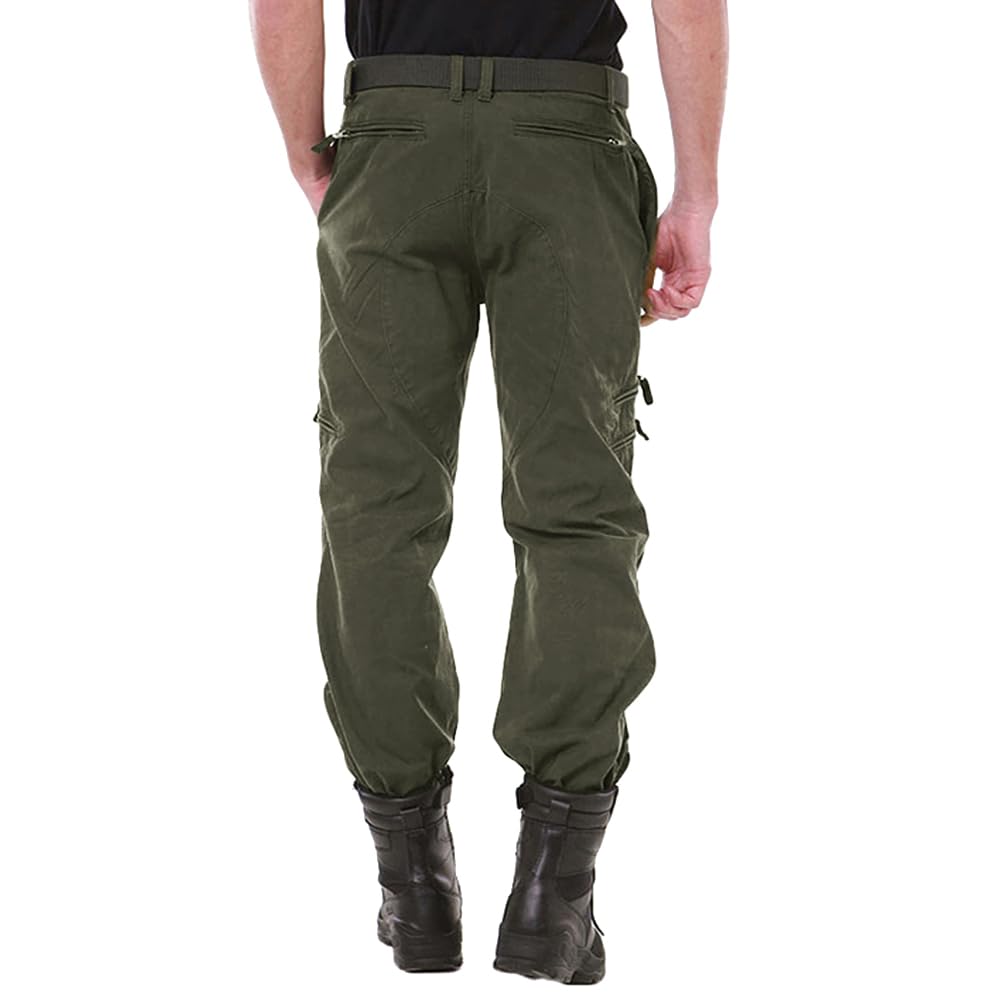 CRYSULLY Men's Casual Trousers Cotton Wild Cargo Pant Combat Wear Work Pants with Zipper Assault Pants Army Green