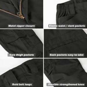 NAVEKULL Men's Outdoor Tactical Pants Rip Stop Lightweight Waterproof Military Combat Cargo Work Hiking Pants Black