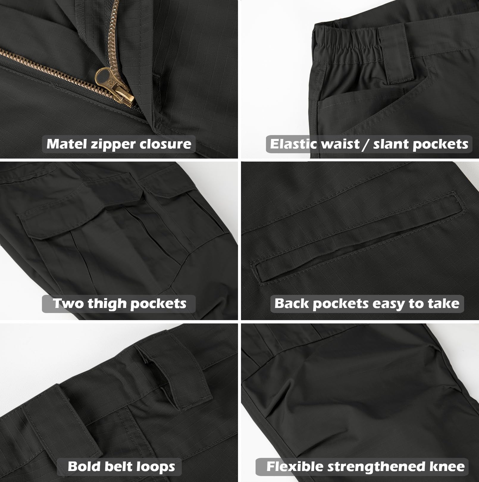 NAVEKULL Men's Outdoor Tactical Pants Rip Stop Lightweight Waterproof Military Combat Cargo Work Hiking Pants Black