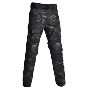 harglesman g3 combat pants military clothes suits black camo with knee pads for men tactical bottom trousers for work training hunting airsoft paintball uniform sets apparel gear black camo m