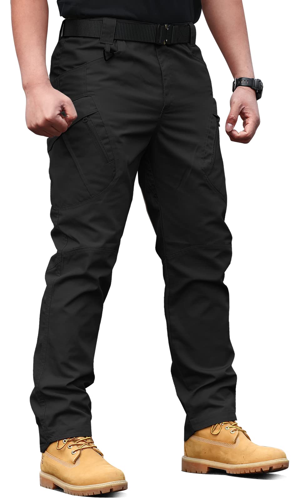 solo soplo Men's Tactical Pants Black Water Repellent Ripstop Cargo Pants for Combat Hiking Outdoor Lightweight Casual Multi Pocket Work Pant