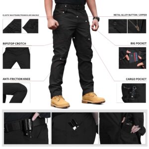 solo soplo Men's Tactical Pants Black Water Repellent Ripstop Cargo Pants for Combat Hiking Outdoor Lightweight Casual Multi Pocket Work Pant