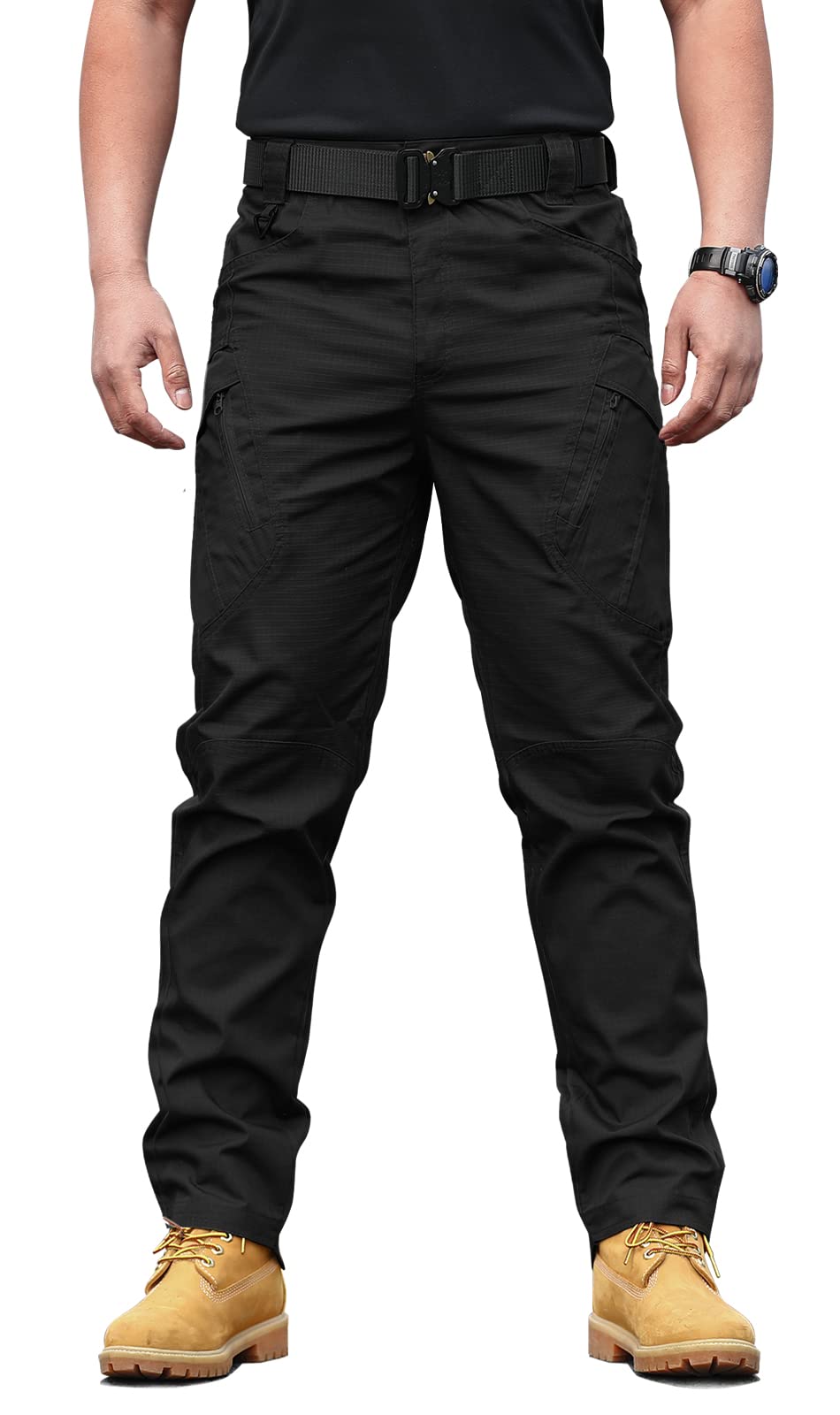 solo soplo Men's Tactical Pants Black Water Repellent Ripstop Cargo Pants for Combat Hiking Outdoor Lightweight Casual Multi Pocket Work Pant