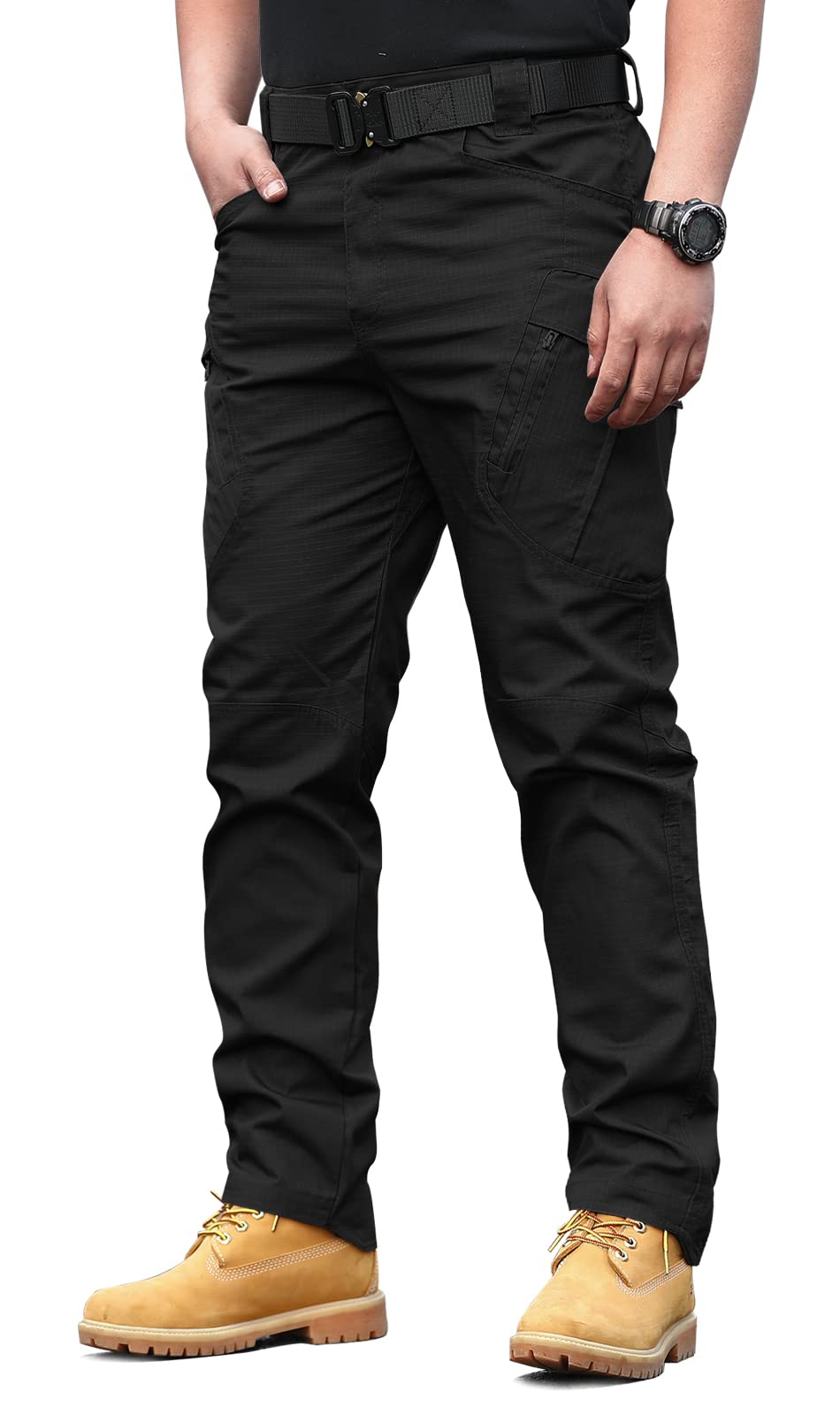 solo soplo Men's Tactical Pants Black Water Repellent Ripstop Cargo Pants for Combat Hiking Outdoor Lightweight Casual Multi Pocket Work Pant